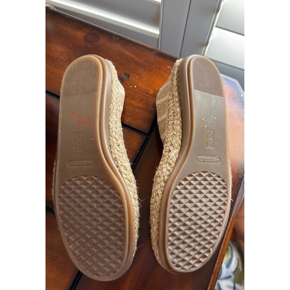 Aerosoles Womens Tan White Striped Canvas Espadrille Flats‎ Shoes Size 9